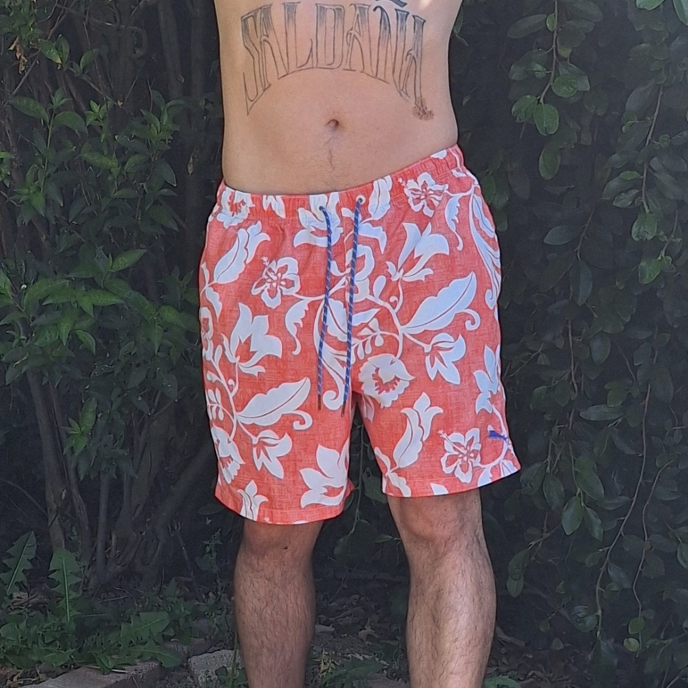 Tommy Bahama Relax Mens Mesh Lined Swim Trunks Logo Coral Size L